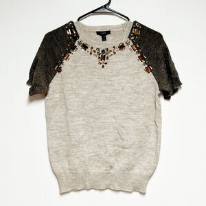 NWT J.CREW Women's Sweater Beige Raglan Short Sleeve Rhinestones Alpaca Blend XS